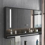 Işıklı LED Banyo Ayna Dolabı Buğu Çözme Düğmesi Siyah Makyaj Depolama Aynası Modern Banyolar için Şık 80x12x75cm