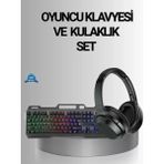 Işıklı Oyuncu Klavye Mouse ve Bluetooth Kulaklık Seti Türkçe Q USB Midastech - Çok Renkli