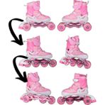 Işıklı Silikon Tekerli Paten Kız Erkek Çocuk Pateni Çantalı 2+2 4 Dört Tekerlekli Paten 3 In 1 - Pembe - 30 - 33