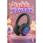 Işıklı Tavşan Bluetooth Kulaklık LED Tasarım Kablosuz Kulaklık Çocuk Kulaklık - Siyah