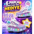 Işıklı Tekerlekli Patenli Çocuk Ayakkabısı – Led, Gizlenebilir Tekerlek, Kaymaz Taban - Bebek Mavisi - 34