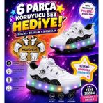 Işıklı Tekerlekli Patenli Çocuk Ayakkabısı – Led, Gizlenebilir Tekerlek, Kaymaz Taban - Beyaz - Siyah - 32