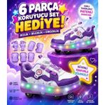 Işıklı Tekerlekli Patenli Çocuk Ayakkabısı – Led, Gizlenebilir Tekerlek, Kaymaz Taban - Mor - Beyaz - 36