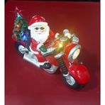 Işıklı ve Müzikli Noel Baba Motosiklet Biblosu, Çam Ağaçlı, Pil ile Çalışır, 30x20 cm, Yılbaşı Süsü