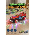 Işıklı ve Müzikli Şeffaf Dişli Oyuncak Araba 360 Derece Dönen Çarp Dön Hareketli Araba Kırmızı