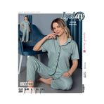 Işılay düğmeli gömlek yakalı yumuşak viscon kumaş puantiyeli kadın pijama takımı