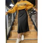 Işılda Fashion Kadın Giyim Midi Boy Saten Etek - 000-Siyah - 36