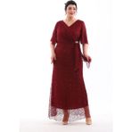 Işıltı Abiye Abiye Payet Şifon Detay Balık Model Kısa Kol Büyük Beden Abiye Elbise 3099 - 12R-Bordo - 42