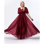 Işıltı Abiye Işıltı Simli Tül Abiye Uzun Elbise Büyük Beden Düğün/Nişan İçin Rahat Silüet - 58 - Bordo