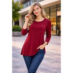 IŞILTI Kadın Uzun Kollu Bisiklet Yaka Oversize Asimetrik Kesim Rahat Yumuşak Bordo Bluz
