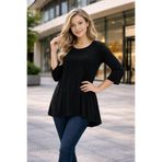 IŞILTI Kadın Uzun Kollu Bisiklet Yaka Oversize Asimetrik Kesim Rahat Yumuşak Siyah Bluz