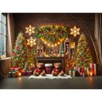 Işıltılı Ayıcıklar ve Noel Ağacı Dekorlu 200X150CM Arka Plan Stüdyo Fonu