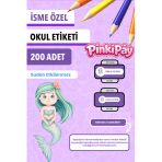 Isim Yazılabilir Sevimli Deniz Kızları Temalı Okul Etiketi – Kalem & Defter Için 200 Adet