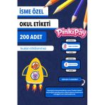 Isim Yazılabilir Sevimli Hayvanlar Uzayda Temalı Okul Etiketi – Kalem & Defter Için 200 Adet