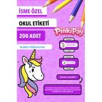Isim Yazılabilir Sevimli Unicorn Temalı Okul Etiketi – Kalem & Defter Için 200 Adet