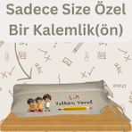 Isim Yazılı Keten Kalemlik – Dayanıklı, Kişiye Özel Okul Hediyesi - Krem