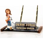 Isimlik Sepeti Isme Özel Kadın Veteriner Biblolu Masa Isimliği Kristal Isimlik