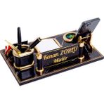 İsimlik Sepeti Merlin Mermer Desenli Ahşap Masa İsimliği Ofis İçin 32 cm x 20 cm Hediye Seti