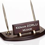İsimliksepeti Çift Kalemli Ahşap Masa İsimliği Ofis Hediyesi Masaüstü İsimlik