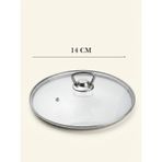 Isıya Dayanıklı Cam Tencere Tava Kapağı - Metal Kulplu Buhar Delikli Yedek Kapak 14 Cm Açık Gri