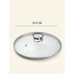 Isıya Dayanıklı Cam Tencere Tava Kapağı - Metal Kulplu Buhar Delikli Yedek Kapak 16 Cm Şeffaf