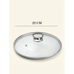 Isıya Dayanıklı Cam Tencere Tava Kapağı - Metal Kulplu Buhar Delikli Yedek Kapak 22 Cm Şeffaf