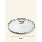 Isıya Dayanıklı Cam Tencere Tava Kapağı - Metal Kulplu Buhar Delikli Yedek Kapak 32 Cm Şeffaf