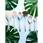 Isıya Dayanıklı Silikon Kevgir Kepçe Spatula Kaşık Seti (30-28-22-20 Cm) 6 Parça - Krem