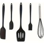Isıya Dayanıklı Yanmaz Yapışmaz Silikon Spatula Seti 5 Parça Siyah