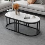 İskandinav Modern Oval Sehpa - Endüstriyel Metal Çerçeveli Suni Mermer Orta Masa, 39'' Sinterlenmiş Taş Kayrak Çay Masası Oturma Odası Yemek Odası Ev Dekoru için