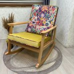 İskandinav Puflu Sallanan Sandalye, Retro, Naturel Ayak