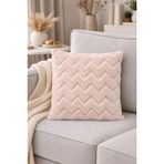 İskandinav Tarz Dekoratif Peluş Kırlent Kılıfı 42x42 cm Kabartmalı Desenli Yumuşak Dokulu Yastık Kılıfı Tekli (Bej (Zigzag Desen))