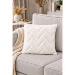 İskandinav Tarz Dekoratif Peluş Kırlent Kılıfı 42x42 cm Kabartmalı Desenli Yumuşak Dokulu Yastık Kılıfı Tekli (Krem (Balıksırtı Desen))
