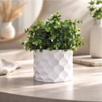 Iskandinav Tarz Dekoratif Saksı – Geometrik 3D Baskı Modern Bitki Saksısı, Minimal Ev Dekoru - Beyaz