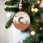 İskandinav Tarzı Ç Harfi Yılbaşı Ağaç Süsü, Kişiye Özel Minimalist Noel Baba Desenli Ceviz