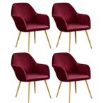 İskandinav Tarzı Kadife Sandalye Yemek Odası, İskandinav Yemek Sandalyesi Terlik, Ofis ve Mutfak Kullanımı, Burgundy, Set 4'lü Set