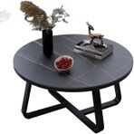 İskandinav tarzı yuvarlak sehpa, kaya tahtası ve metal çerçeveli, sade ve yaratıcı çay masası, oturma odası ve balkon için, 60 cm çap, ev dekorasyonu ve eğlence için ideal