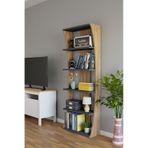 İskandinav Tasarım Çok Raflı Kitaplık 150x50x22 Cm Modern Dekoratif Raf Ünitesi Antrasit - Atlantik Çam