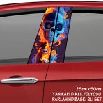 İskelet Kafa Renkli Oto Sticker - Yeni Nesil Hd Baskı Kalitesi Araba Kapı Direkleri Kaplama Folyosu - Tuning Modifiye Aksesuar