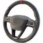 İskender Oto Aksesuar Seat Leon Ibiza Toledo Arona 2013 2020 Noktalı Süet Nubuk Kombin Kırmızı Şerit Direksiyon Kılıfı - Siyah - Kırmızı