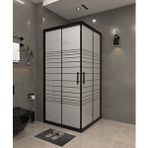 İskit Duşakabin 100 X 100 Kumlama Cam Desen 09 Kare Köşe Girişli Kabin Siyah Profil 6mm