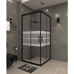 İskit Duşakabin 110 X 110 Kumlama Cam Desen 06 Kare Köşe Girişli Kabin Siyah Profil 6mm
