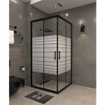 İskit Duşakabin 110 X 110 Kumlama Cam Desen 08 Kare Köşe Girişli Kabin Siyah Profil 6mm
