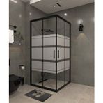 İskit Duşakabin 120 X 120 Kumlama Cam Desen 04 Kare Köşe Girişli Kabin Siyah Profil 6mm