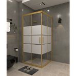 İskit Duşakabin 80 X 80 Kumlama Cam Desen 03 Kare Köşe Girişli Kabin Gold Profil 6mm Altın