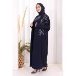 İşleme Detaylı Abaya Ve Elbise Takım 8486 Lacivert