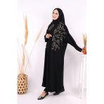 İşleme Detaylı Abaya Ve Elbise Takım 8486 Siyah