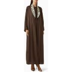 Işlemeli Abaya Takımı ile Şık ve Rahat Günlük Veya Akşam Kullanımı Için Mükemmel Seçim - Kahverengi - 52