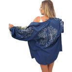 İşlemeli Denim Kimono Ceket Lacevart