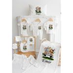 Isme Özel %100 Pamuk Baskılı 11'li Isimli Organik Bebek Hastane Çıkışı M01 - 0 - 3 Ay - Ekru - Ekru